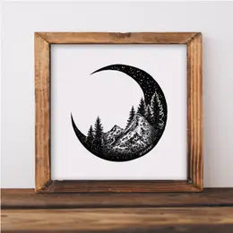 Mountain and Forest Crescent Moon Art Print